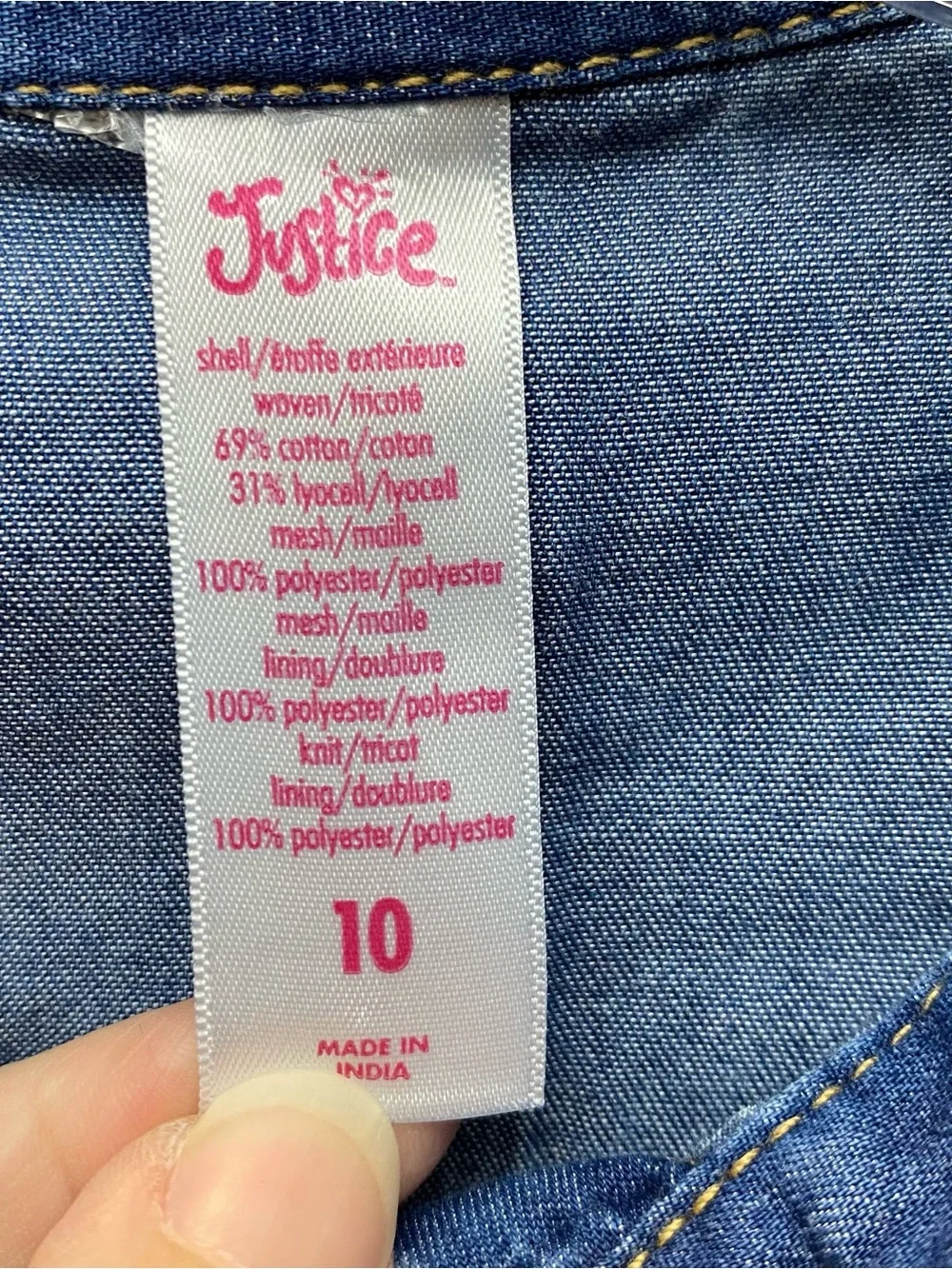 Justice Girls Denim & Floral Tulle Convertible Shirt Dress Size 10